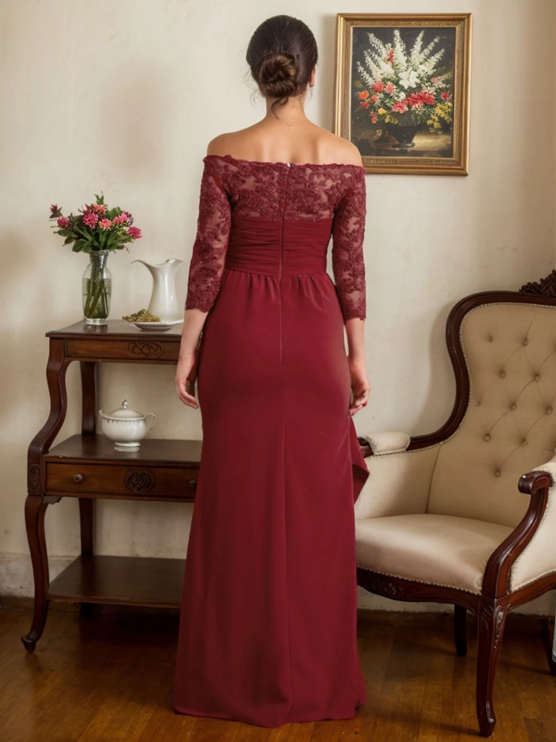 Elegant A-Lineแม่ของชุดเจ้าสาวลูกไม้ปิดไหล่ 3/4 แขนยาวAppliquesชุดราตรี 2025 ฟรีที่กําหนดเอง