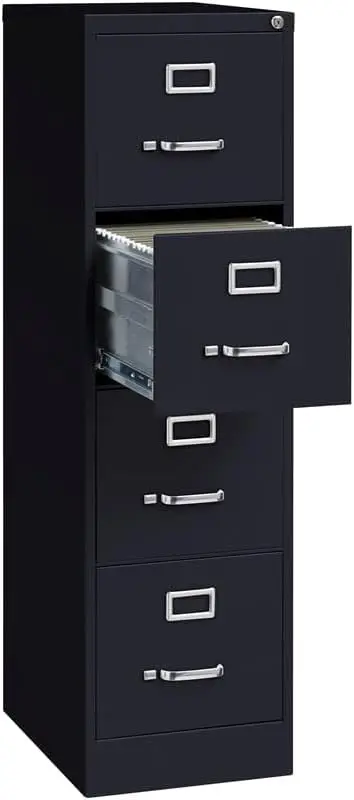 Pemberly Row 4 Drawers 52" Vertical Black Metal Filing Cabinet Lockable Pre-Assembled Stationary Legal/Letter Size for Home, Off