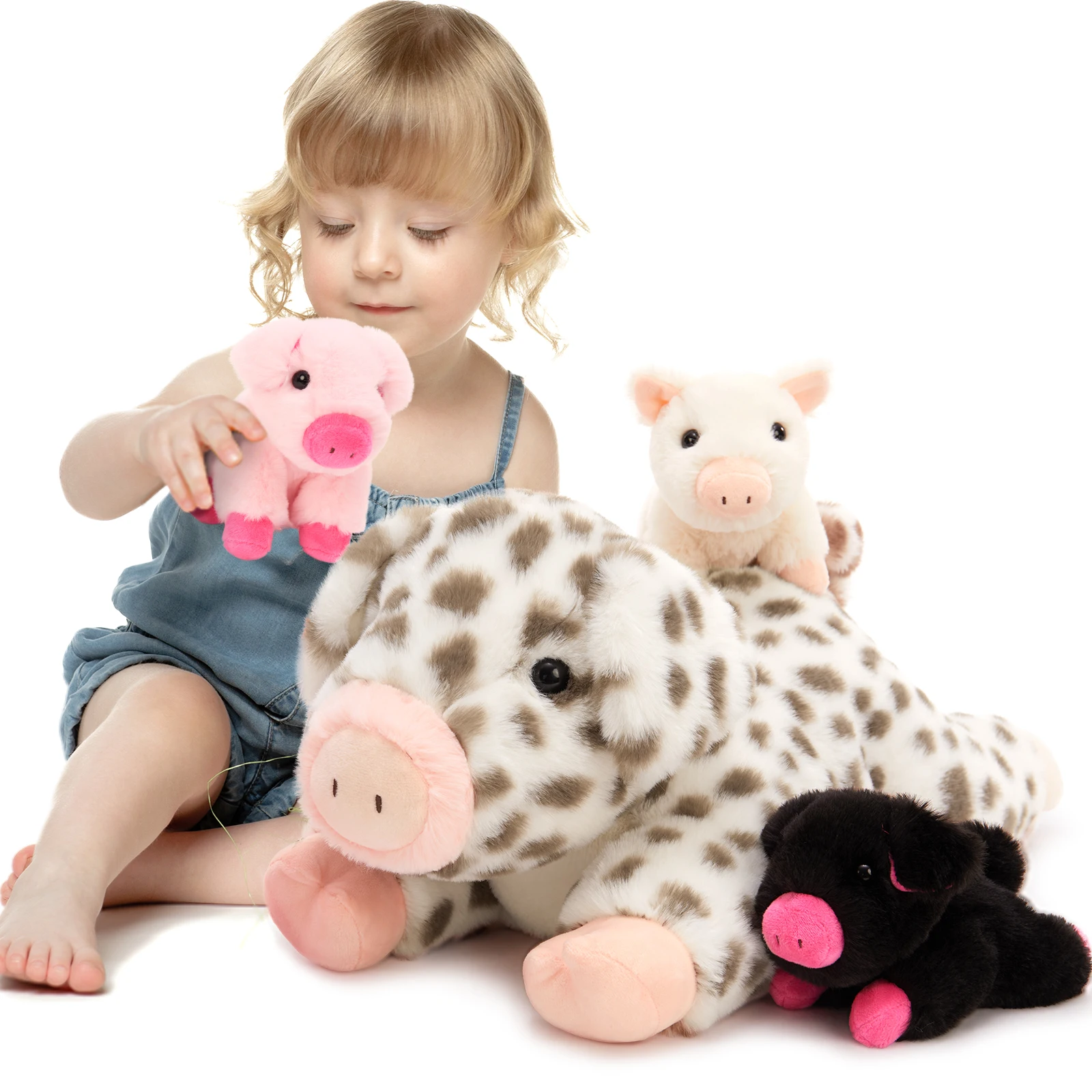 

Набор чучел животных MorisMos с пятнистой свиньей, 20 дюймов, большие мягкие игрушки для мамы и 3 детских поросят для девочек и мальчиков, 4 упаковки плюшевых игрушек со свиньей