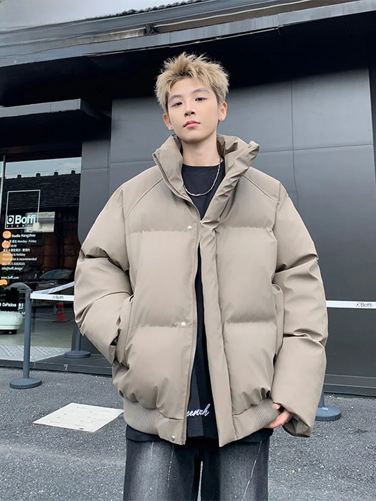 

Wassup Happy American Retro PU Leather Cotton Jaet Men's Winter Loose Casual Faion Brand Stand Collar Cotton Coat