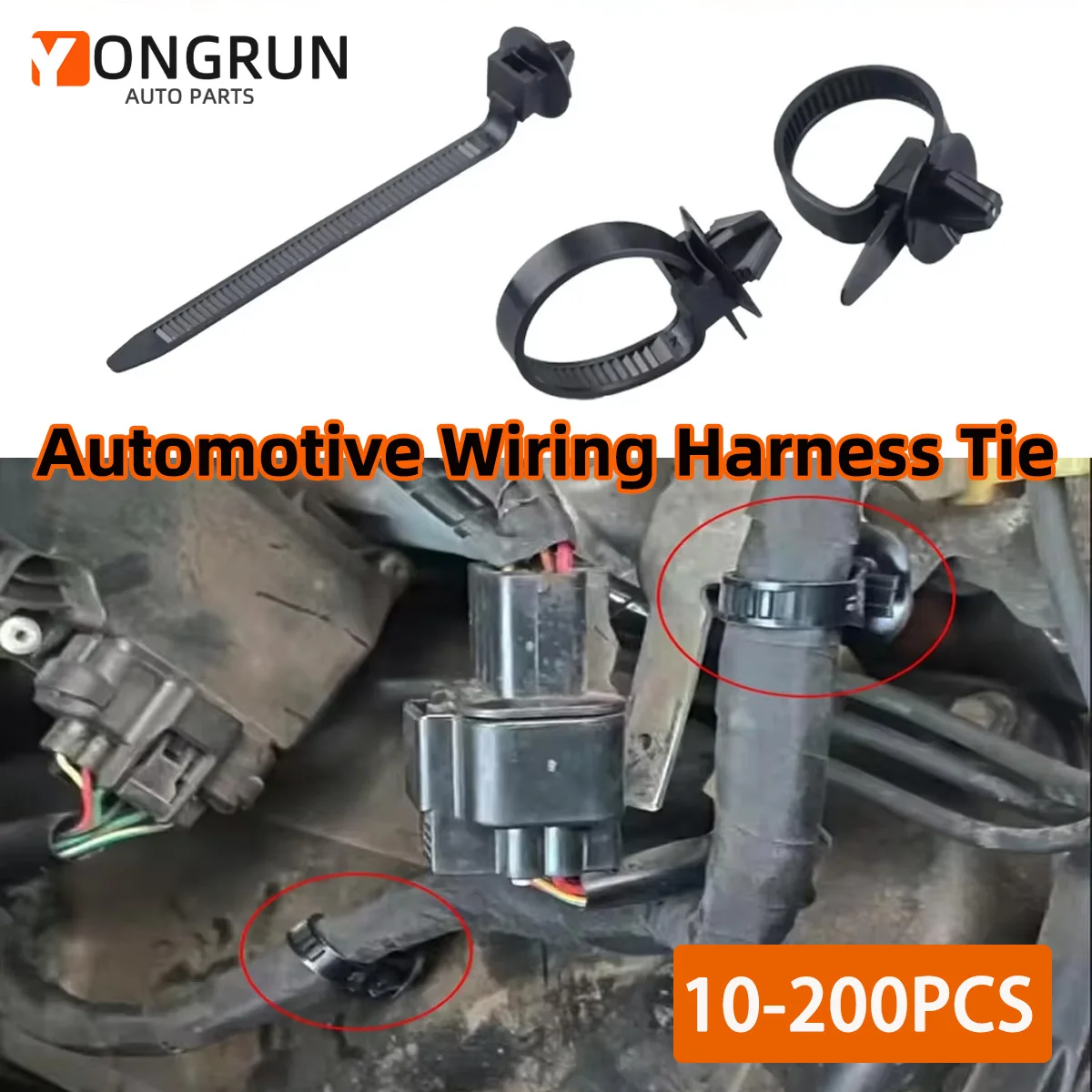 YONGRUN 10/20/50/100/200pcs Automotive Push Wire Harnes Tie Multi Purpose Self Locking Tie Black Nylon Tie Used For Wire Binding