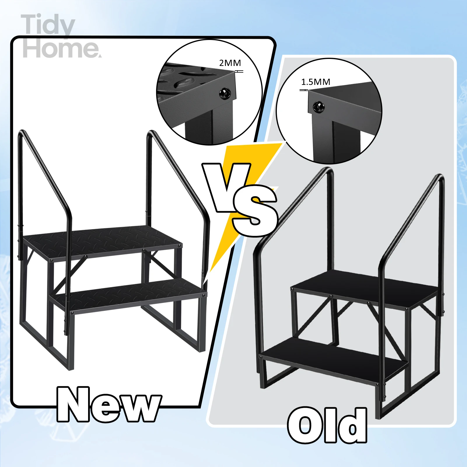 2 Step Ladder with Handrail, Swimming Pool Ladder Above Ground, RV Steps with Anti-Slip Panel, Mobile Home Stairs for Reaching