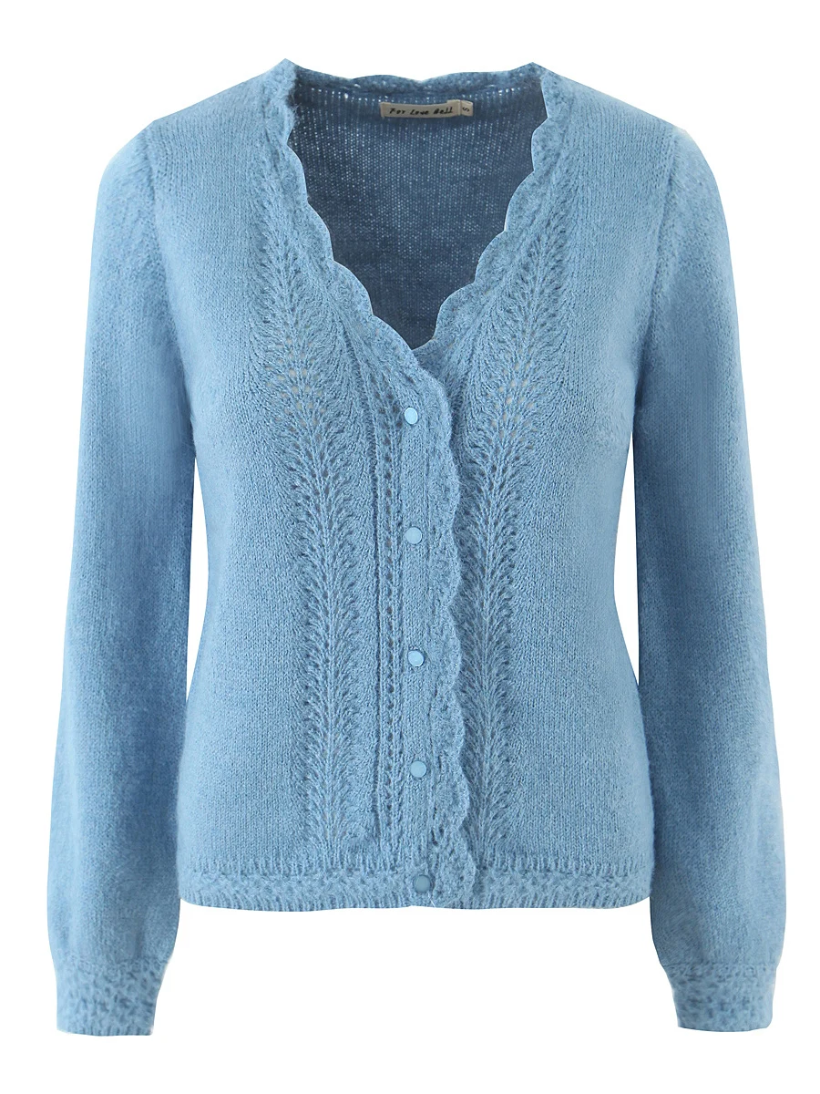 

Вязаный кардиган с вырезами Bubble Sve V-Ne Крючок с цветочным узором Camere Свитер свободного покроя Street Sle Женский...