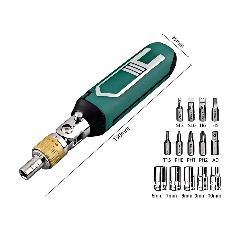 14 in 1 Ratchet Screwdriver Set with Magnetic Hex Socket Bits Rotating Head and 3 Way Ratchet for General Tool Applications