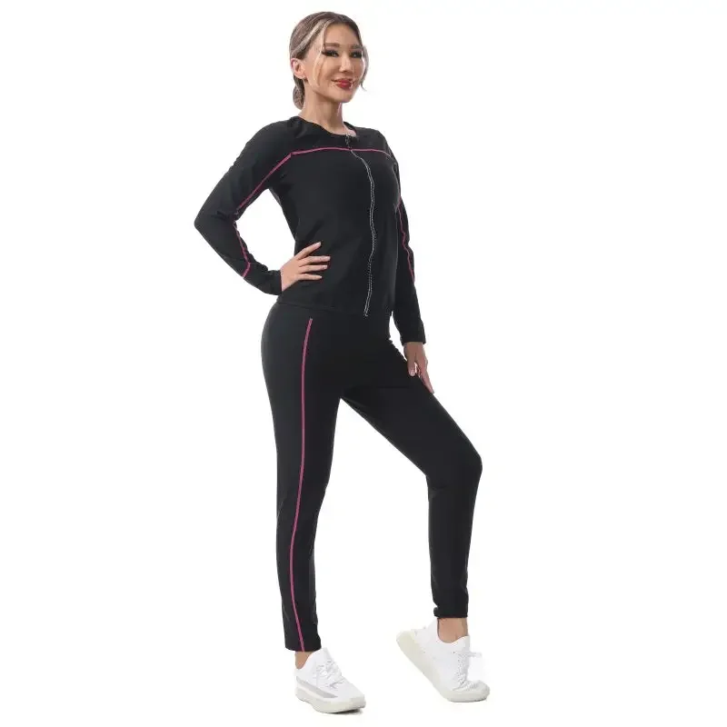 طقم ساونا نسائي بسحاب كامل للياقة البدنية وسترة ساونا وسراويل ضيقة مجموعة ملابس رياضية مريحة للتمارين الرياضية ملابس داخلية للسيدات للتعرق