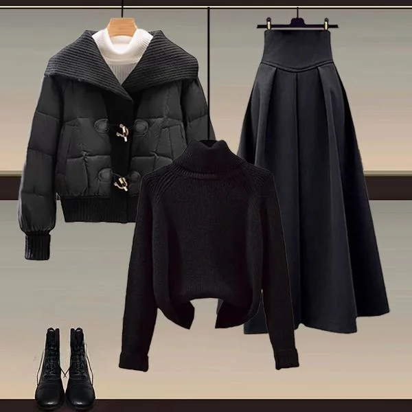 

Модный осенне-зимний женский хлопковый джинт, свободный свитер, юбка-миди, комплект из футболки, повседневный комплект с длинным светом