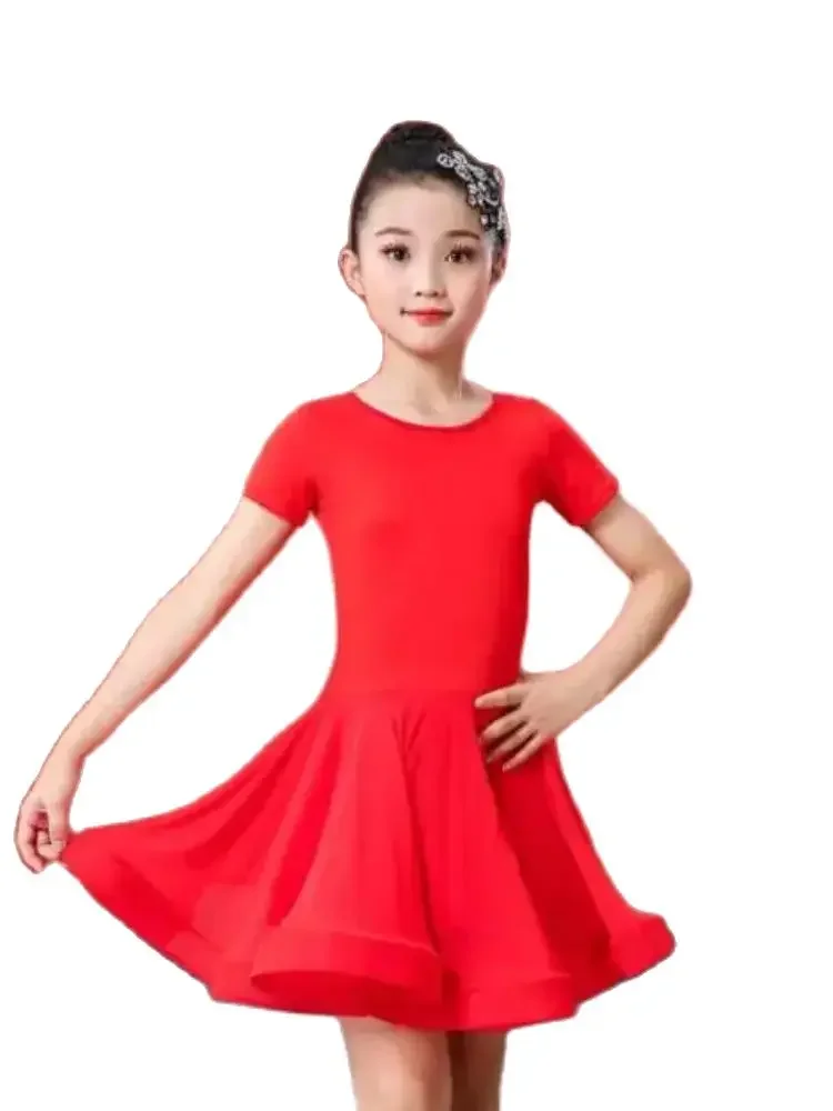 1 pcs/lot girl Latin dance dress children dance costume salsa black kids Red tango dance dresses stage solid performance dress