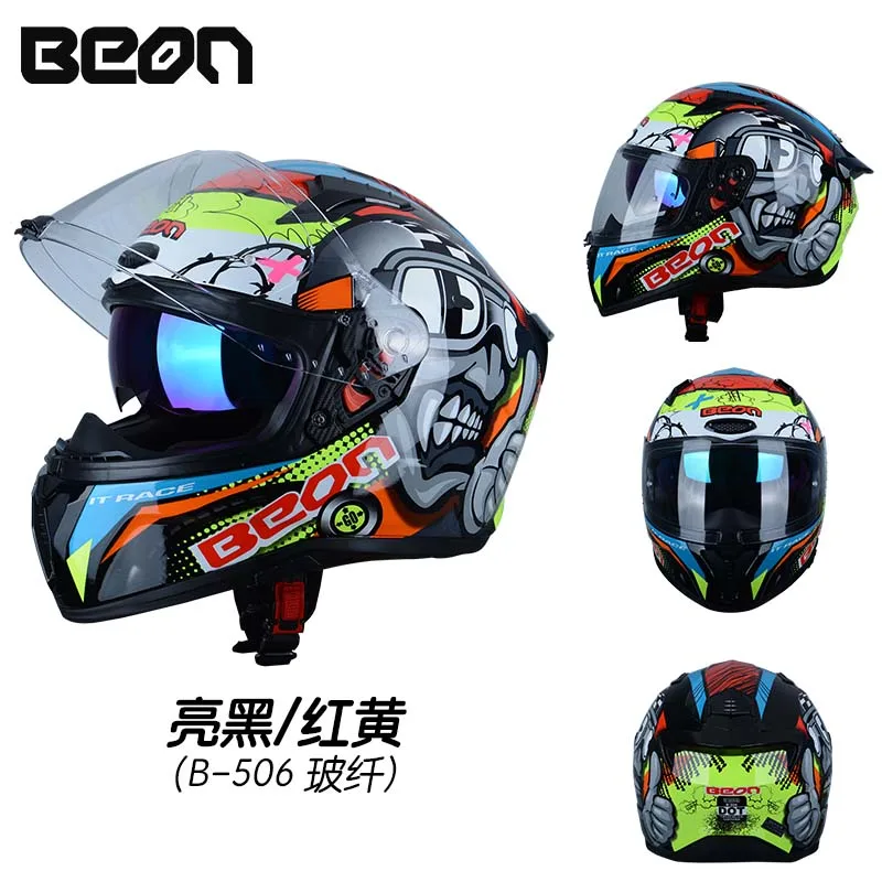 

BEON 506 Motorcycle Carbon Fiber Full Helmet Dual Lens Four Seasons Motorcycle Racing Helmet Anti Fog Moto Cascos