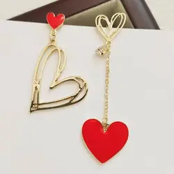 Women Valentine's Red Heart Drop Earrings Gold Plating Brass With Red Epoxy PInk Heart Dot Resin Charm Earring Water Drop Jewely