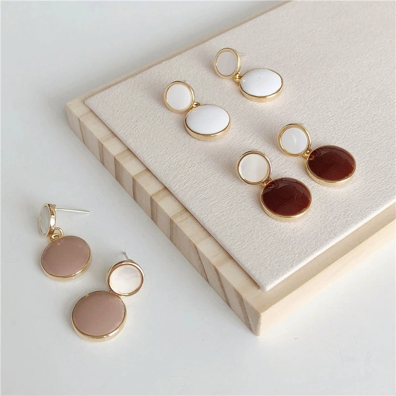 Glaze Double Circle Round Dripping Pendant Earring for Women Korean Punk White Pink Green Red Color Jewelry Christmas Gift