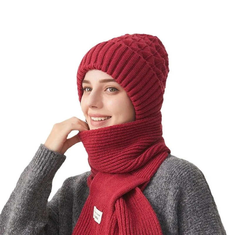 Women's Knit Hat Scarf Set Winter 2026 New Korean Style Solid Color Soft Thick Warm Ear Beanie Neck Warmer Headwear