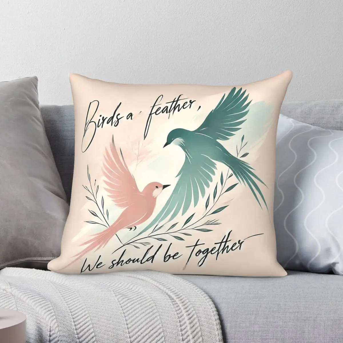 Birds Of A Feather Song Square Pillowcase Polyester Linen Velvet Creative Zip Decor Throw Pillow Case Home Cushion Case