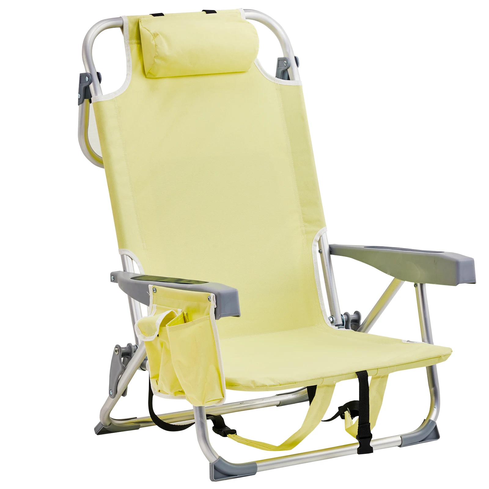 

63*65*82cm Short Oxford Cloth Silver White Aluminum Tube Bearing 100kg Beach Chair Yellow