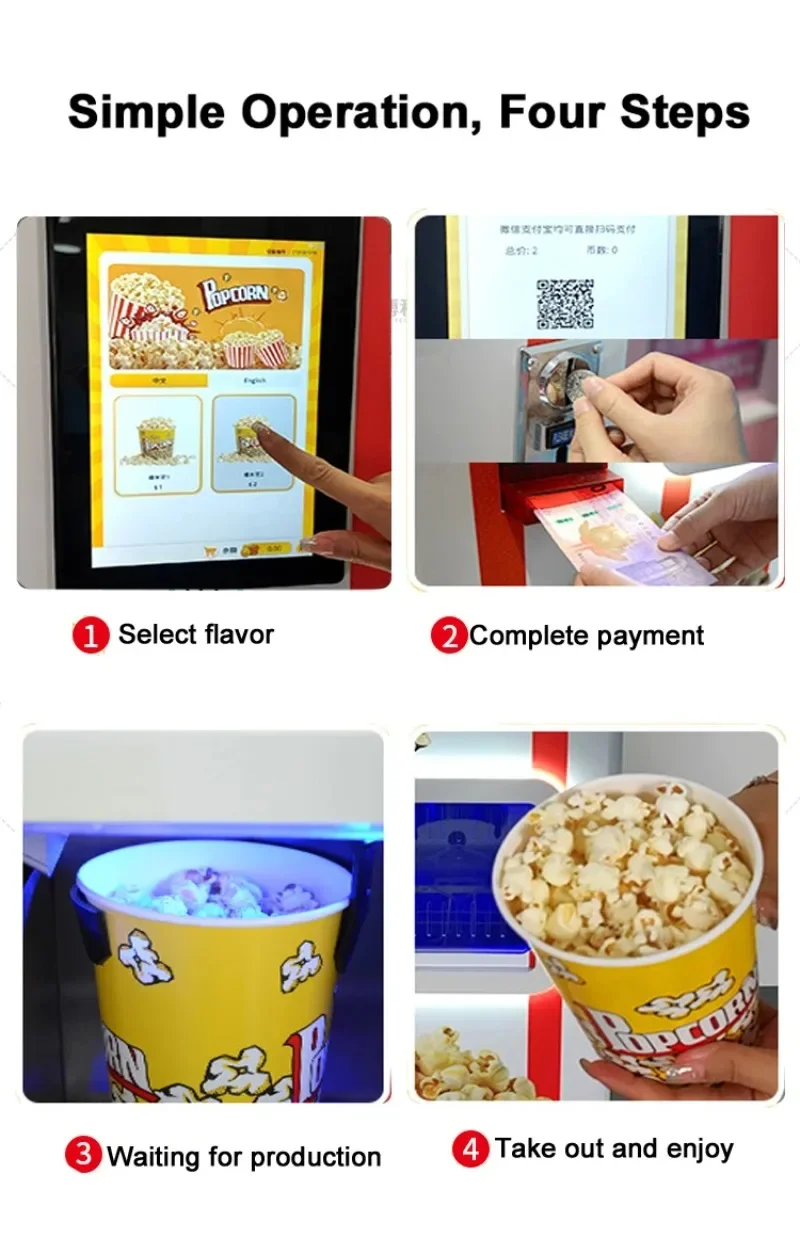 Professional Custom Commercial Popcorn Making Vending Machine 10 Inch Touch Screen Automatic Popcorn Machine for Cinema Engine