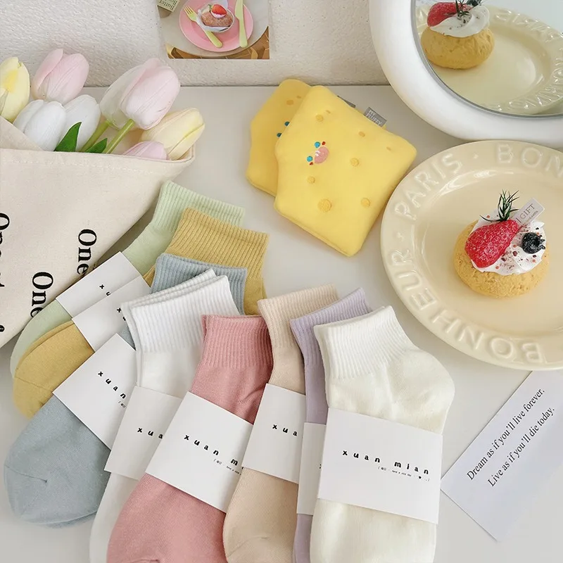 10 Pairs Solid-Color Ankle Short Socks Students Sporty Casual Multiple Colors Autumn Women's White Socks Set Socks for Girls