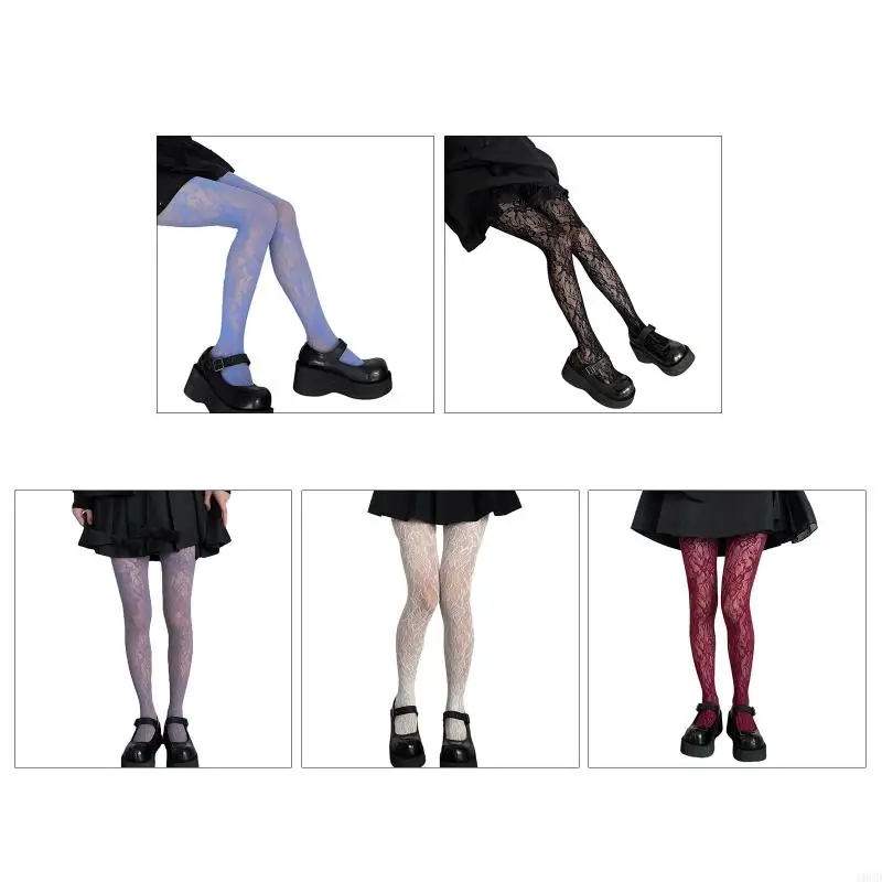 

10CD Women Fishnet Pantyhose Gothic Preppy Multicolored Floral Lace Patterned Sheer Mesh Tights Stockings