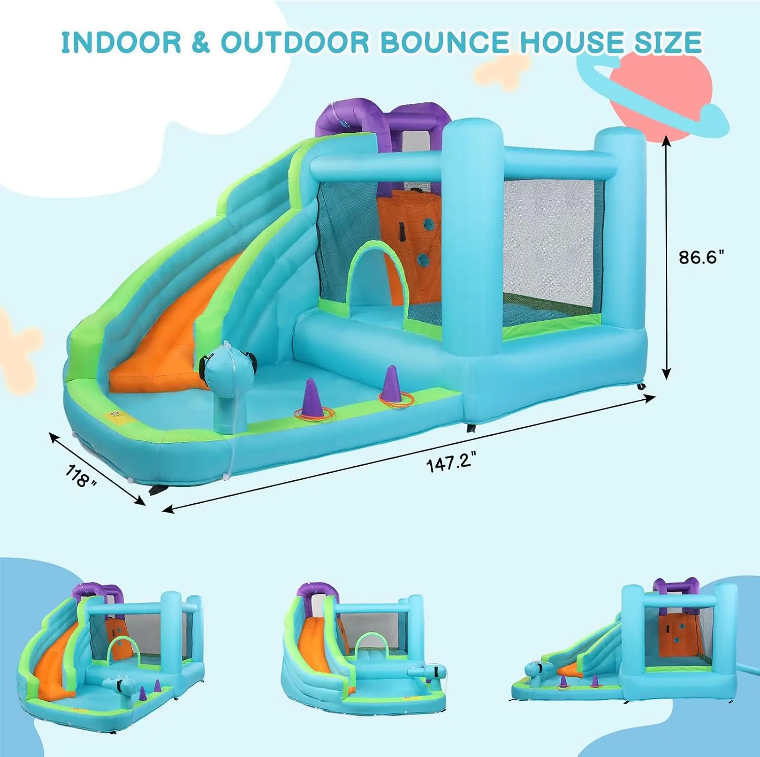 Jump Bounce House with 350W Air Blower, Inflatable Water Slide Combo | Outdoor Bouncy Castle for Backyard, Lawn or Park, Include view 4
