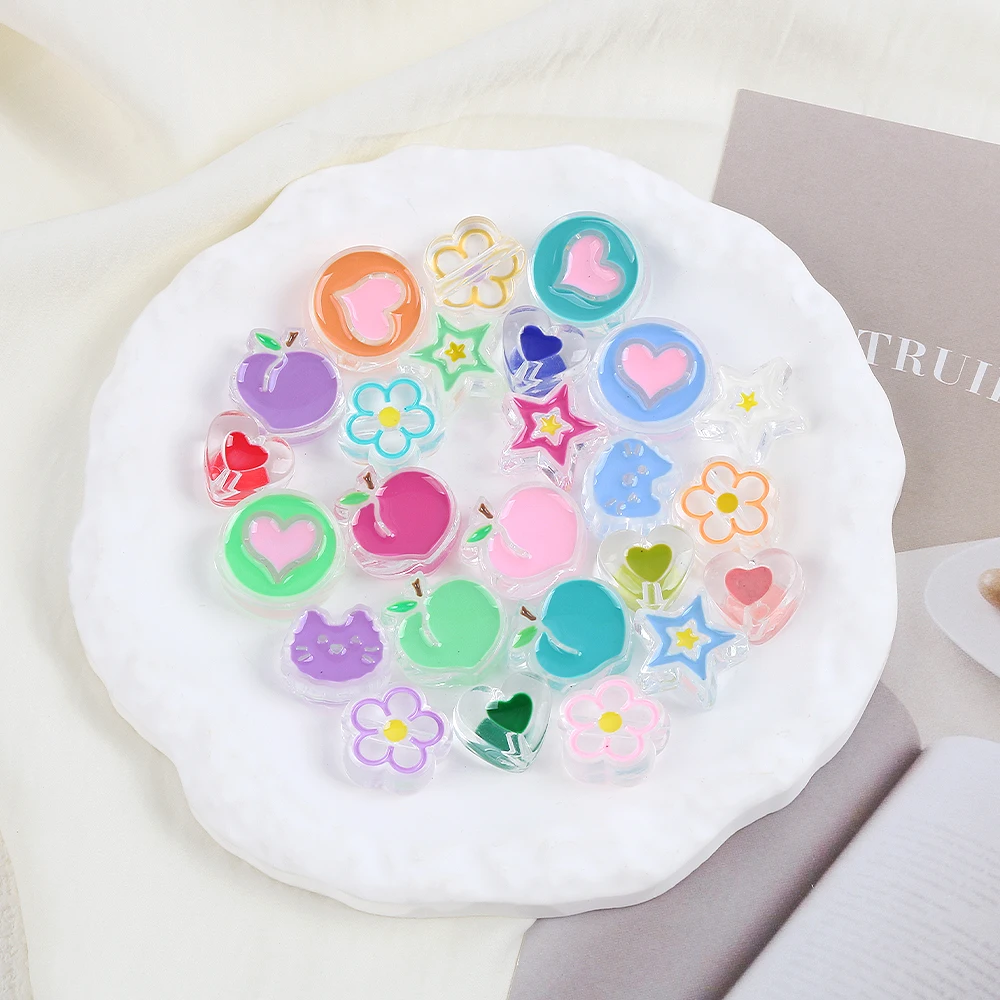Cuentas acrílicas de alta calidad, cuentas espaciadoras sueltas con forma de corazón de caramelo de gato para hacer joyas, pulsera, collar con dije, llavero DIY