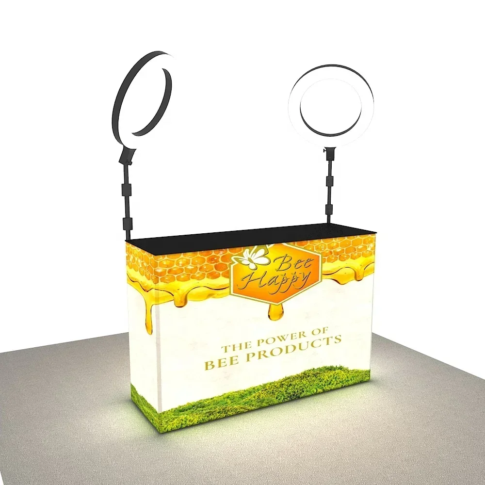 

2026 Бесплатная доставка инструментов Портативный Простая настройка Выставка Алюминиевая рама Подсветка счетчика Кольцевой светильник Светодиодный стол для торговых шоу