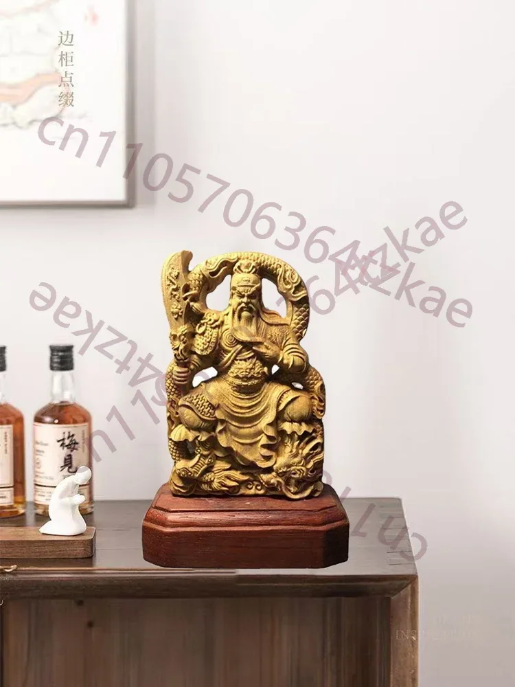 Wood Carving Lord Guan Figurine DecorationThe God Of Wealth In China Home Room Office Wealth Luck Feng Shui Character Figurines