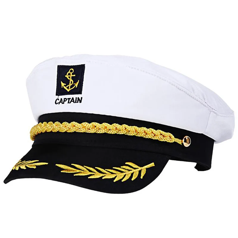 White Captain's Hat  Style Skipper Ship Sailor Adjustable for Men and Women