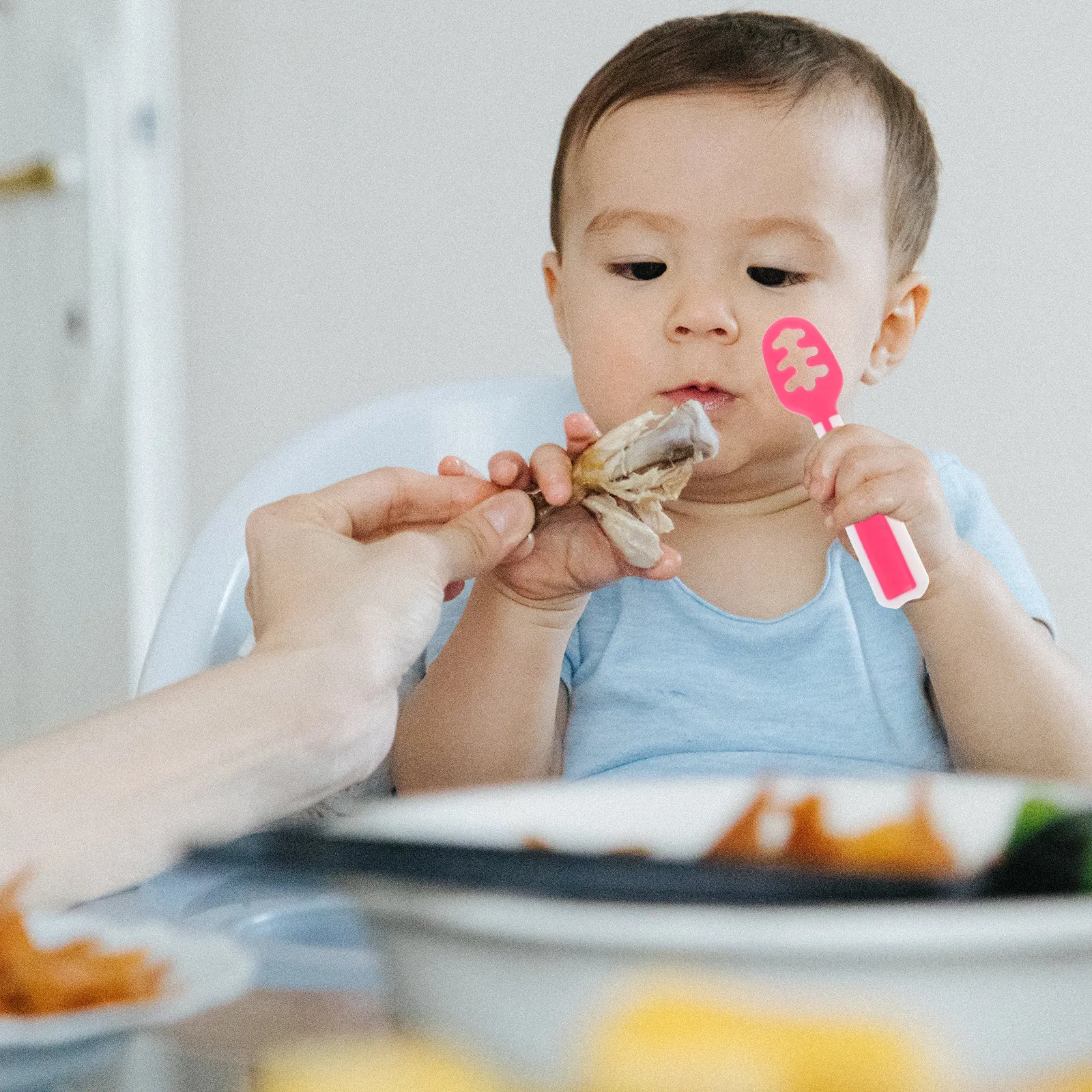

Набор из 4 гибких детских тренировочных ложек из полипропилена, посуда для самостоятельного кормления малышей, обучающая мультяшная посуда для детей