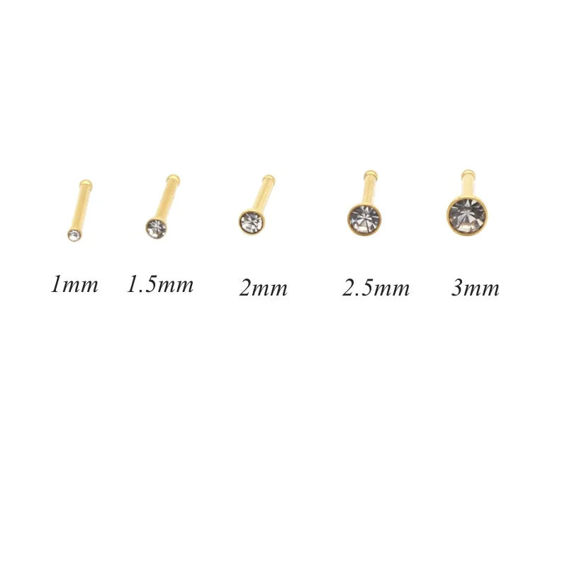 100pcs Mini Nose Stud Ring CZ Pin Small Fine Gem Straight Bar Surgical Steel 1mm 1.5mm 2mm 2.5mm 3mm 20G Body Piercing Jewelry