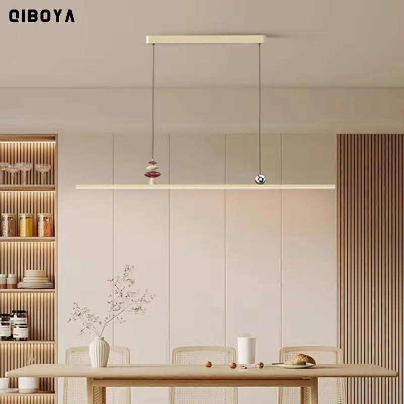 Simple One-word Long Pendant Light Study Room Dining Table Bar Retro Tea Room Office Chandelier Modern Home Indoor Lighting Lamp