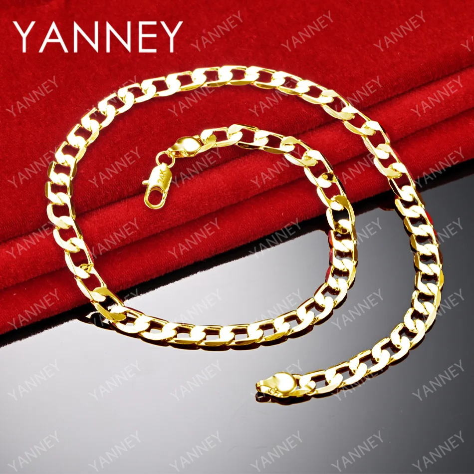 Charm 18K Gold 8MM 20/24 Inches Side Chain Necklace For Women Men Fashion Wedding Party Favor Jewelry Accessories