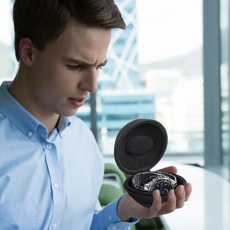 

Чехол для хранения часов, твердый корпус на одной молнии, защитная сумка для одного часа, амортизирующий мягкий круглый чехол для наручных часов