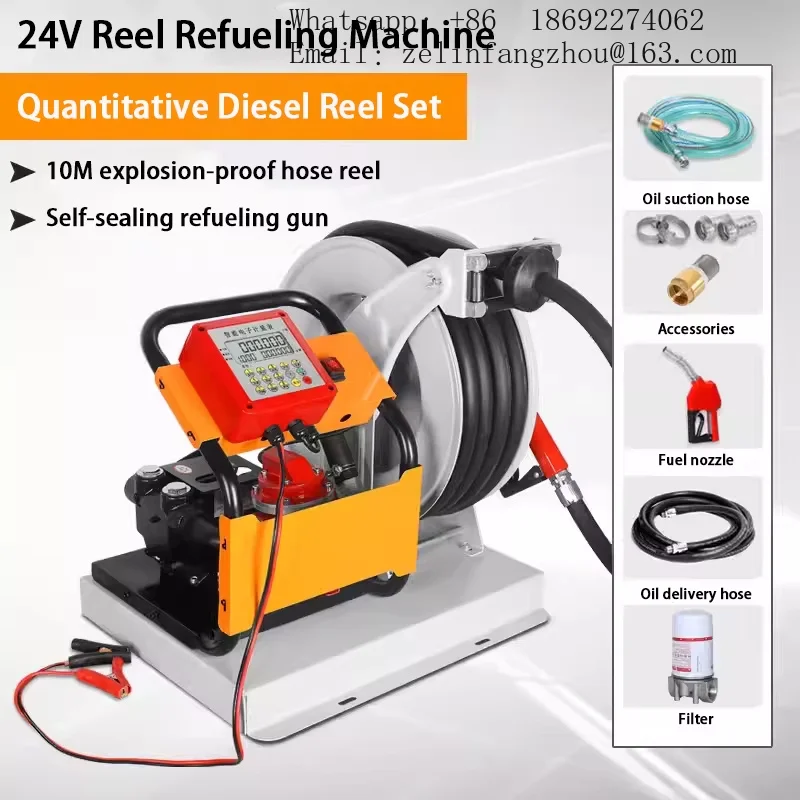 CAVITT 600W High Pressure Diesel Fuel Transfer Pump Hose Reel Metering Nozzle Dispenser 12V 24V 110V 220V Oil Refueling