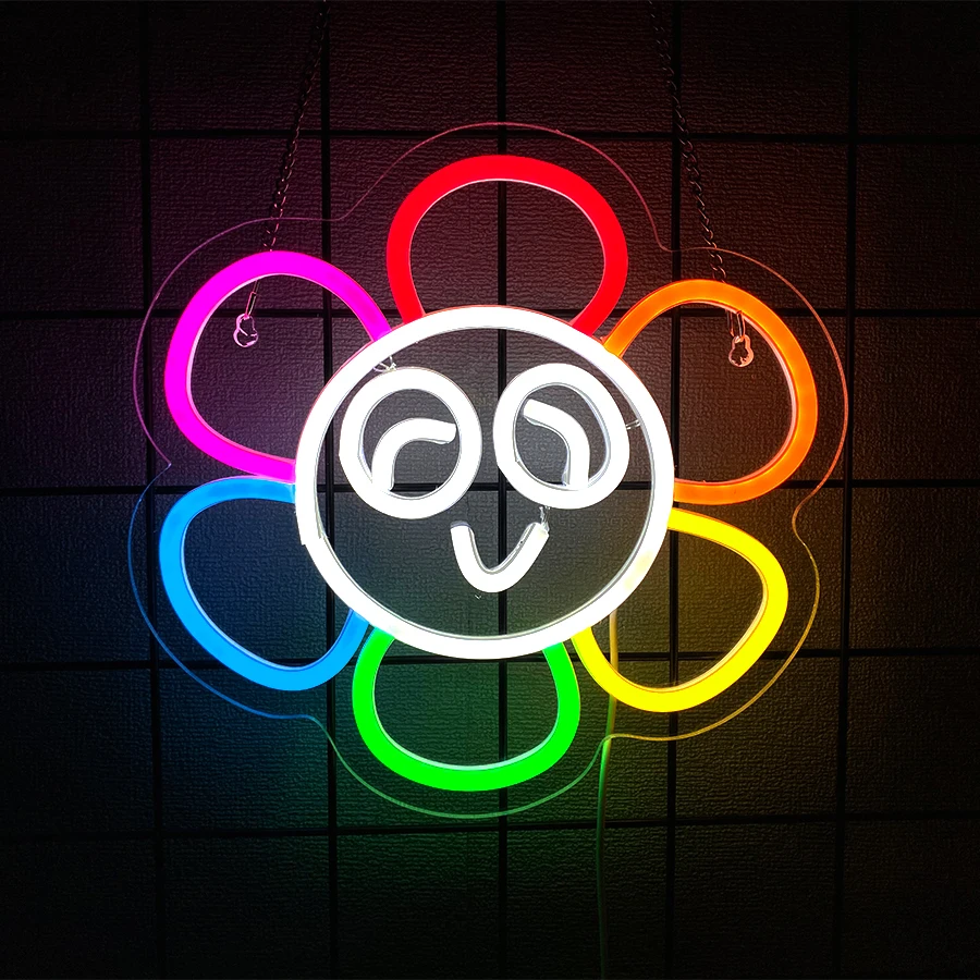 

Rainbow Flower Led Neon Sign, Smiling Sunflower Icon, Room, Office, Game Room Decor, Inspirational Positive Gift For Friends.