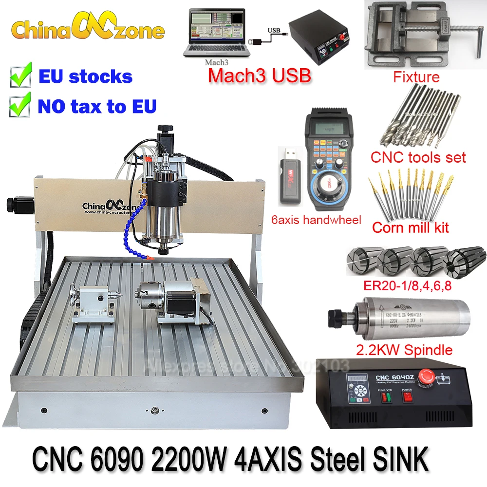 EU Stock CNC 6090 CNC Router 4Axis 2.2KW Metal CNC Router 6090 Wood Engraver Mach3 USB Metal Water Milling Engraving DDP to RU