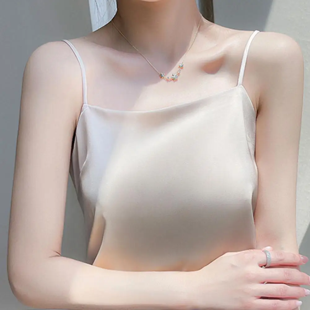 

Women Sling Vest Elegant Summer Tank Tops with Satin Texture Loose Fit Soft Elastic Fabric Sling Vest for Women Bottom Vest