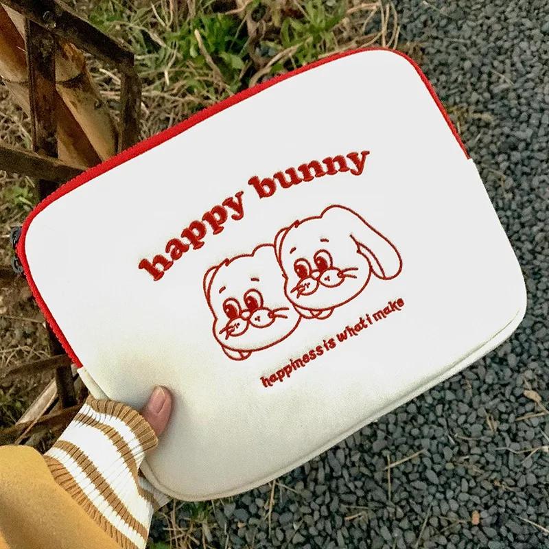 

Cartoon Rabbit Embroidery Laptop Bag Tablets Computer Storage Pouch Twins Bunny Laptop Handbag Travel Cosmetic Storage Pouch