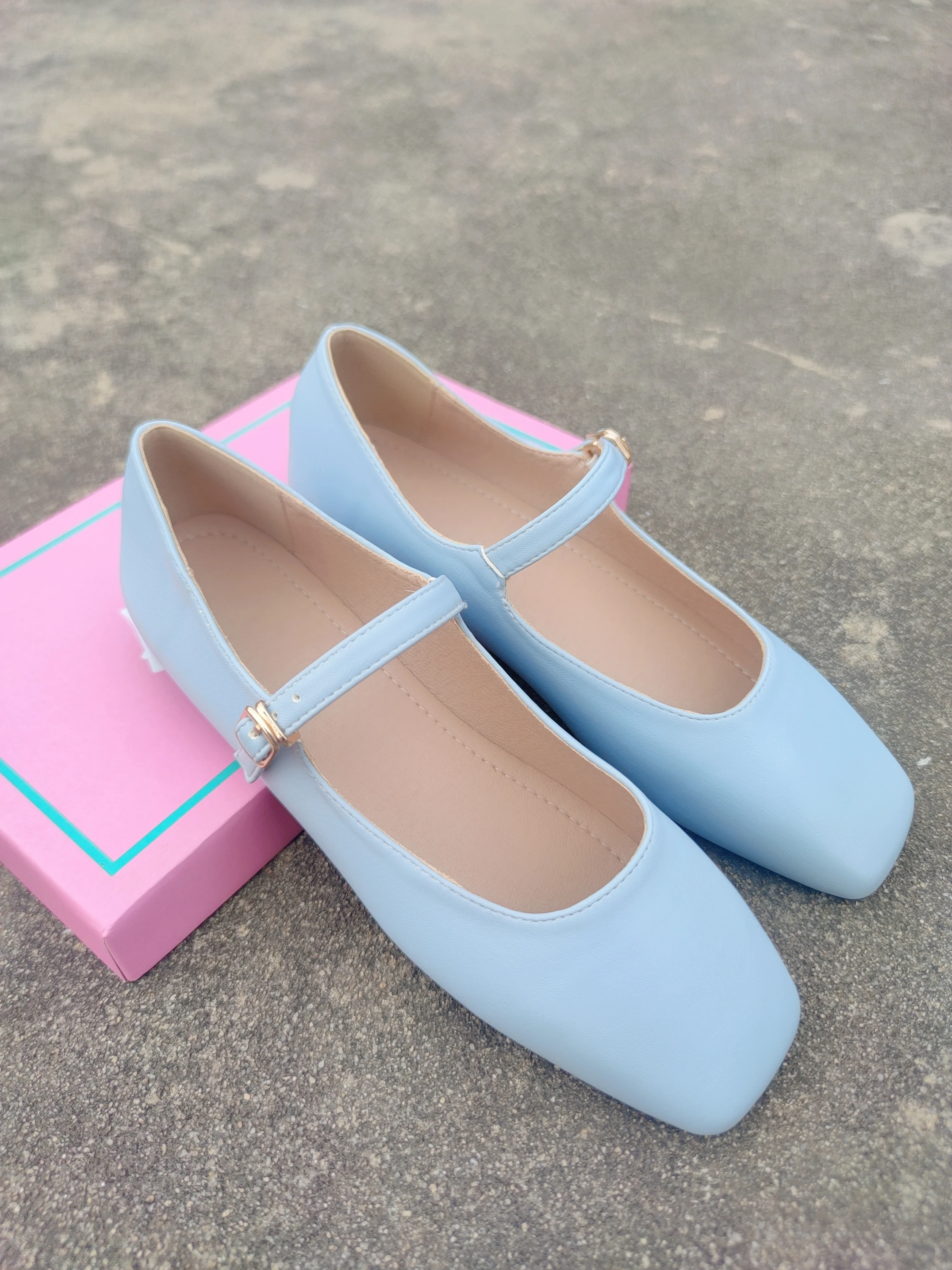 2024 Spring New Retro Women Flat Heel Shoes Fashion Square Toe Ladies Casual Mary Jane Slingback Shoes Shallow Ballerina 35-44