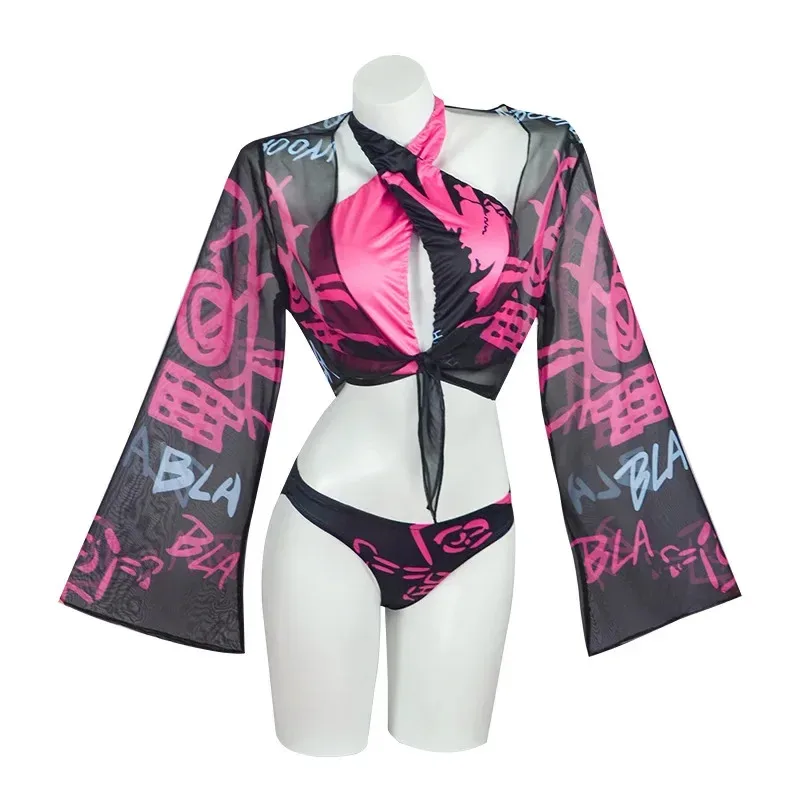

Arcane LoL Jinx Cosplay Costume Outfits Swimsuit Sexy Bikini Summer Swimming Pool Party Dress Halloween Carnival Swimwear GJ4822