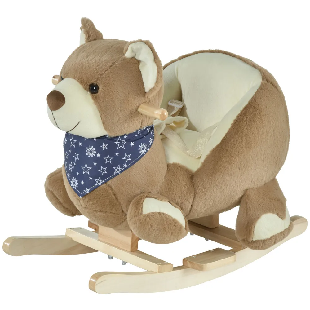 Baby Rocking Horse with Lullaby, Riding Horse, Bear Themed Plush Animal Rocker with Pedals for Ages 18-36 Months