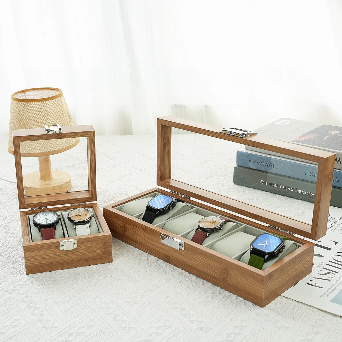 

Bamboo Watch Storage Case Bamboo Watch Packaging Clear Lid Watch Jewelry Collection Box Multi-table Storage