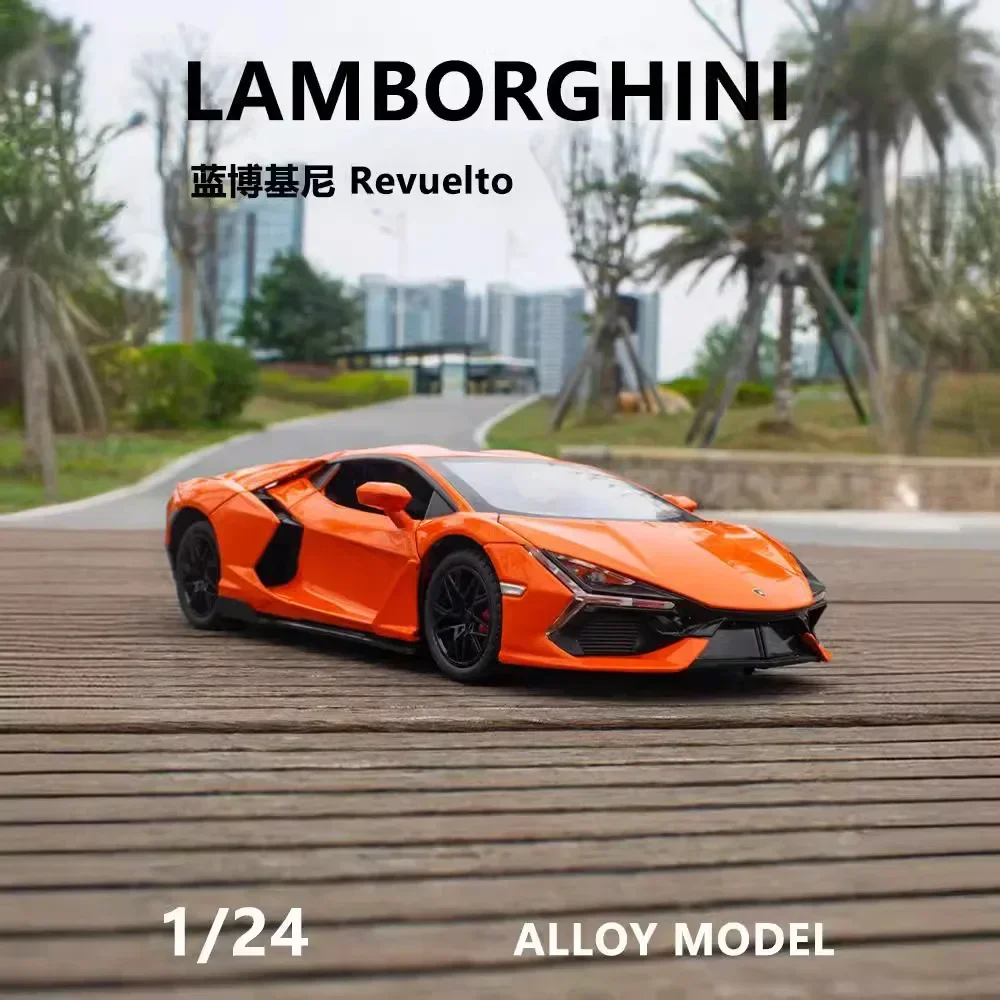 

1: 24 Lamborghini, новая модель аудиовизуальной машины Big Bull REVUELTO, возбуждающая детская игрушка, украшение, коллекционные подарки, день рождения