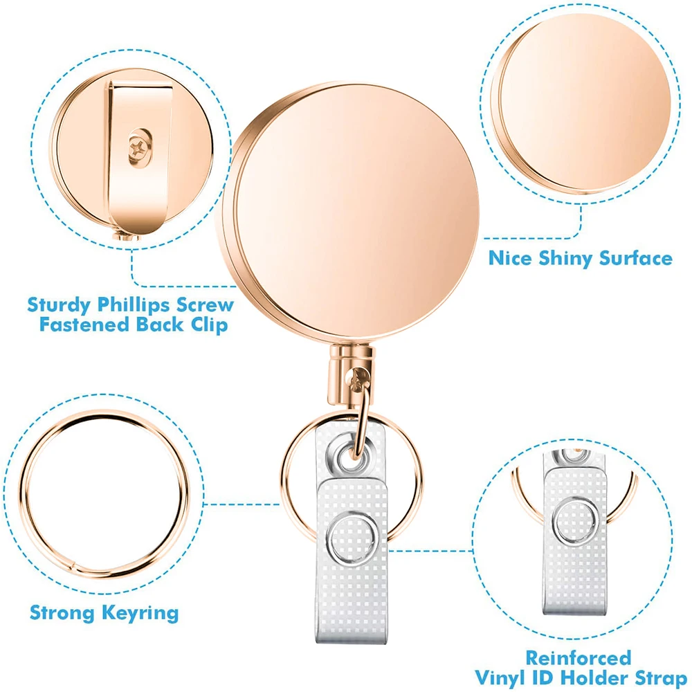 Retractable Nurse Badge Reel Clip Badge Holder Id Card Key Chain Lanyard Clip Students Doctor Rose Gold Badge Clip Office Acc