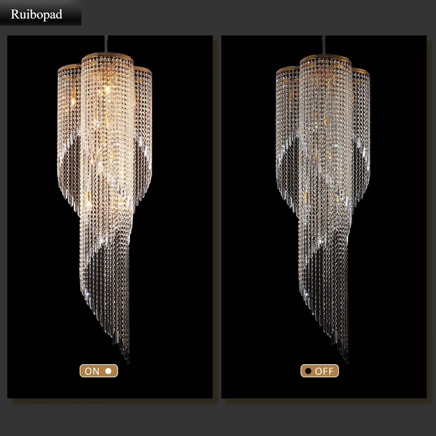 Large Spiral Crystal Beaded Chandelier For High Ceiling - 9-light Gold Luxury Pendant For Entryway, Staircase & Foyer