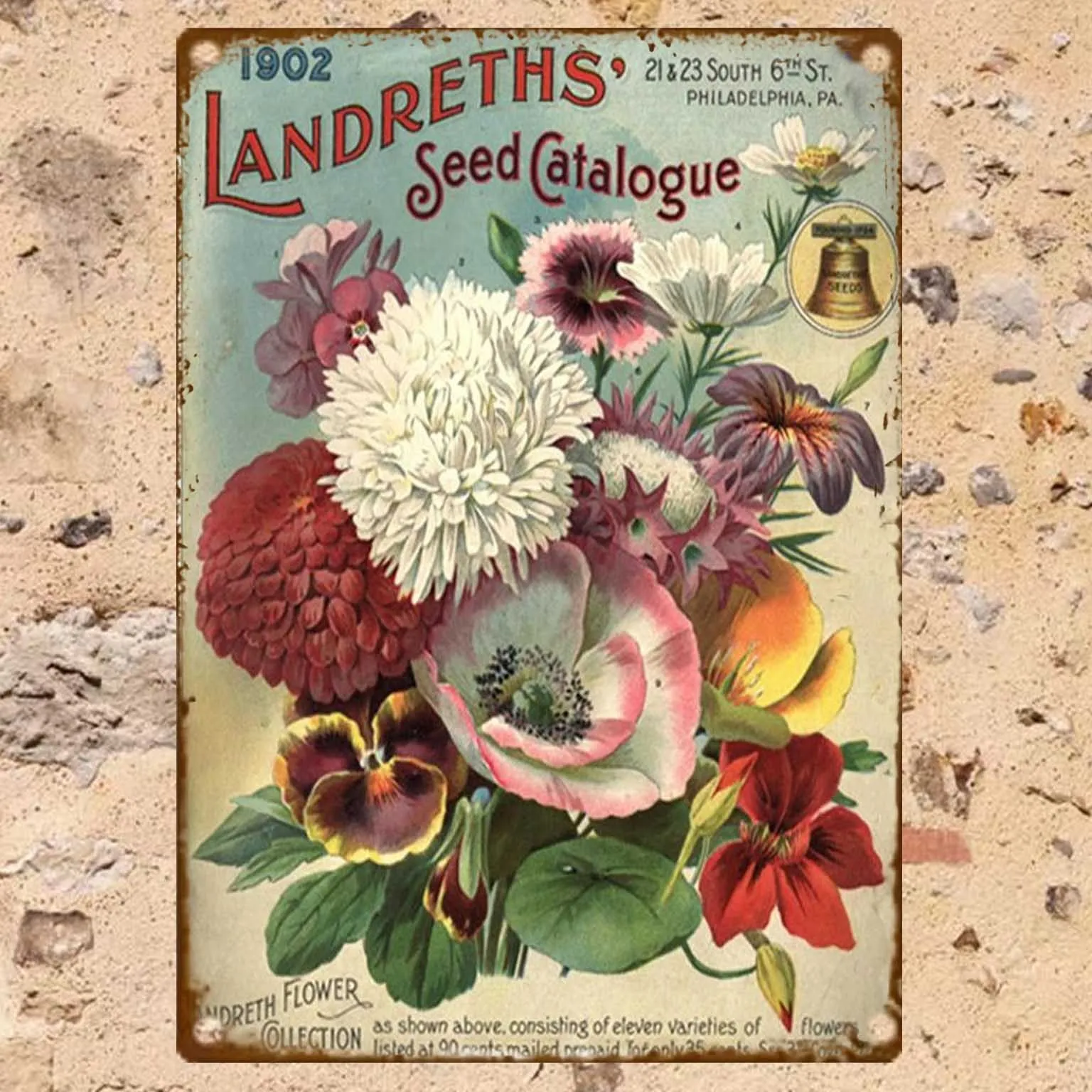 Landreths Seed Catalog Metal Sign, Oblong Iron Wall Decor, Horizontal Floral Theme Art for Home, Garden, Farm, Studio -   Retr