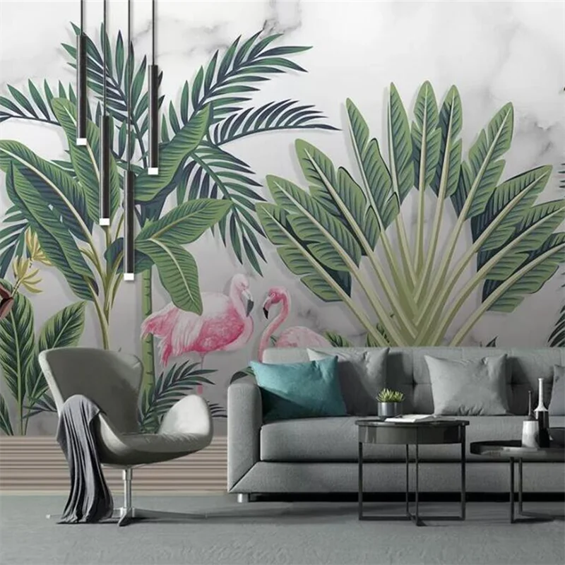 

beibehang Custom wallpaper 3d mural Nordic minimalist hand-painted tropical rainforest flamingo 3d wallpaper decorative painting