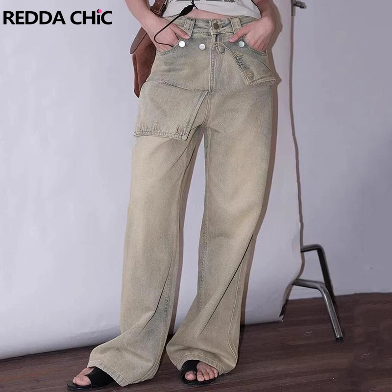 

ReddaChic Women Button Down Baggy Jeans Y2k Vintage High Rise Casual Wide Leg Pants Draped Ladies Trousers Korean 90s Streetwear