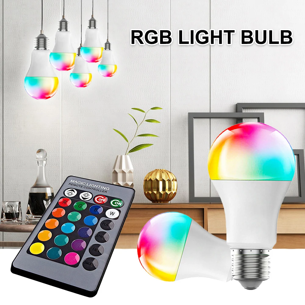 E27 RGB LED Bulb Lights 10W 15W 20W RGBW Light 220V LED Lampada Changeable Colorful RGBW LED Lamp With IR Remote Control