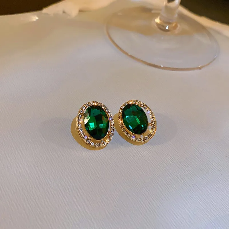 925 Silver Needle Korean Fashion Green Zircon Stud Earrings For Women Jewelry 2026 Trending New Luxury Women's Crystal Earrings