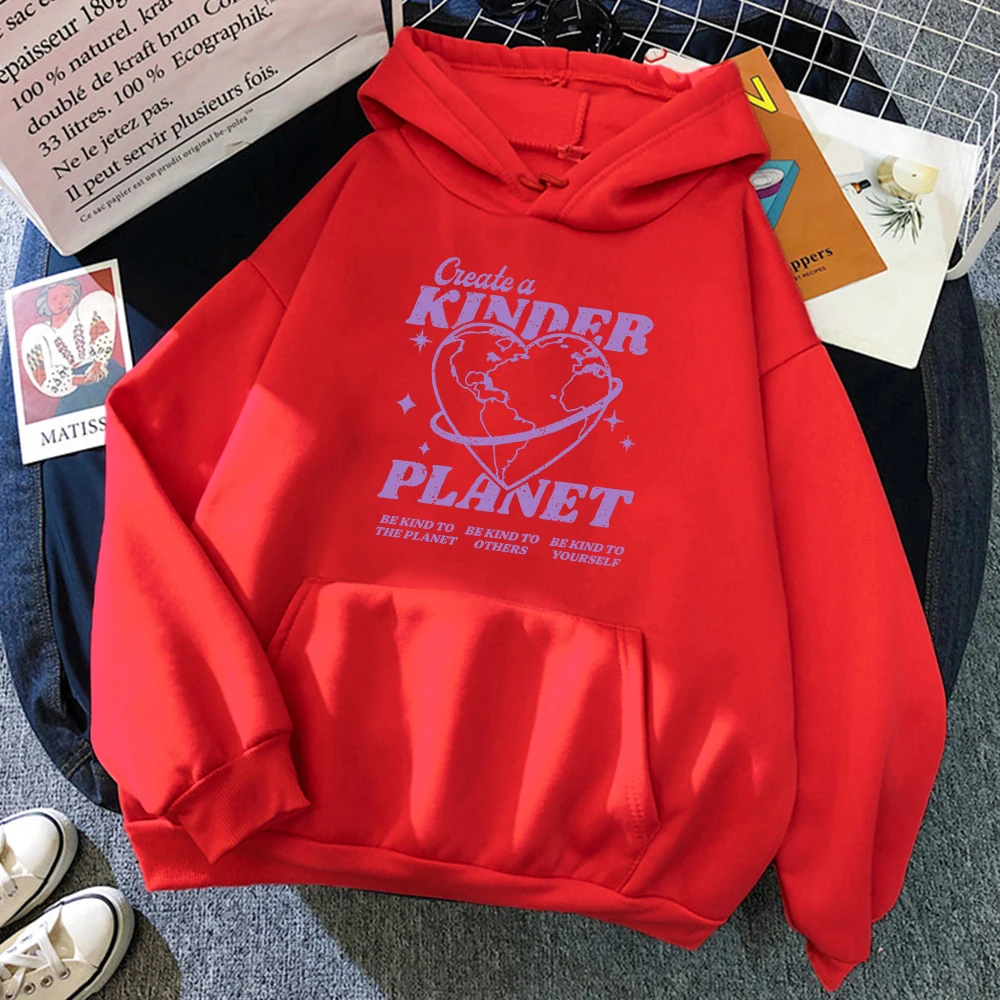 Create A Kinder Planet Printing Hoodie Women Hip Hop New Sportswear Crewneck Multicolor Clothes Casual Comfortable Female Hoody