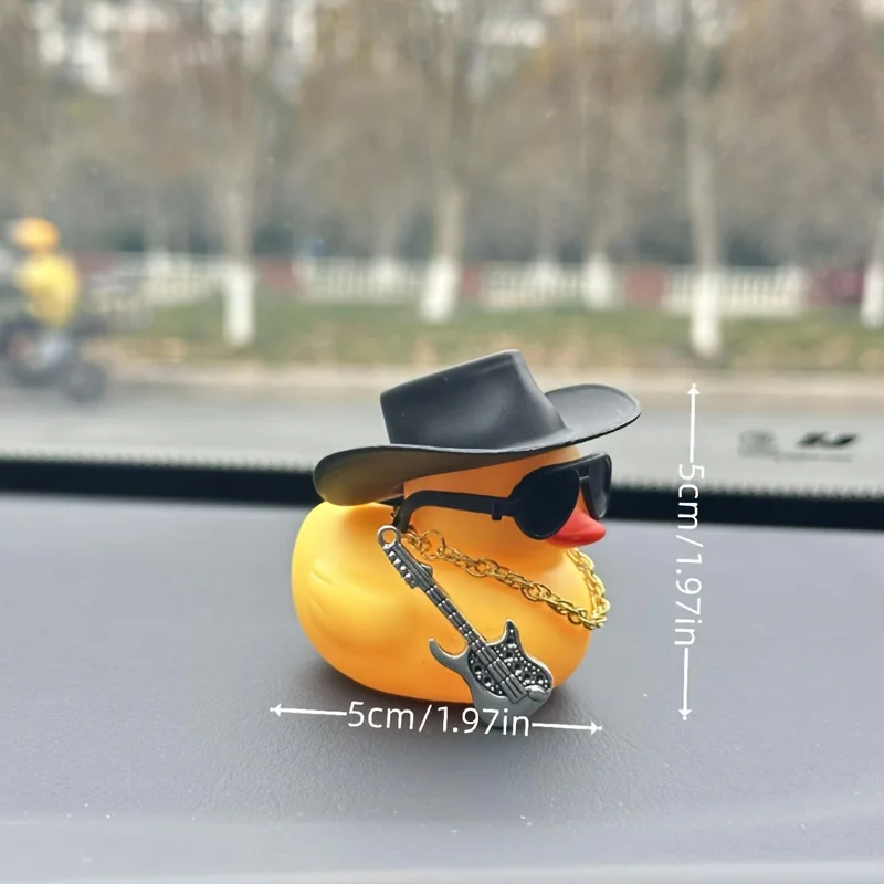 1PC Cute Black Hat Guitar Yellow Duck Car Accessories, Car Accessories, Novice Driver Gifts, Festival Gifts