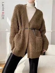 LANMREM Thick Wool Sweater Women's Autumn And Winter New V Neck Long Sleeves Solid Color Soft Loose Knit Cardigan 2DA9122